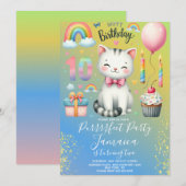 10. Geburtstag Kitten Rainbow Party Einladung (Vorne/Hinten)