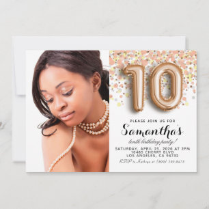 10. Geburtstag Konfetti Gold Portrait Einladung