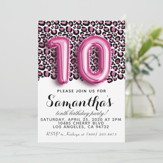 10. Geburtstag Leopard Tierpräsenz Einladung (Stehend Vorderseite)