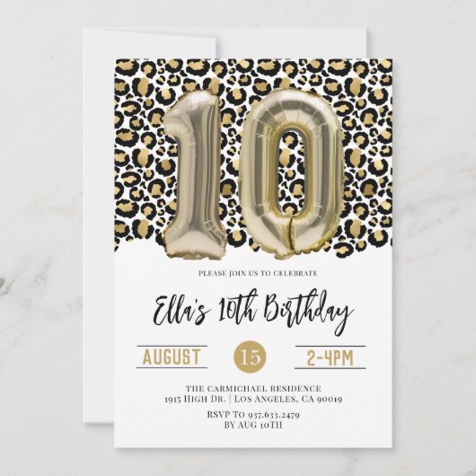 10. Geburtstag Leopard Tierpräsenz Einladung (Vorderseite)