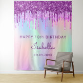 10. Geburtstag lila rosa glänzendes holografisches Wandteppich (Beispiel)