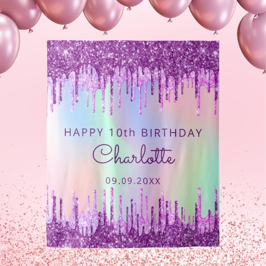 10. Geburtstag lila rosa holografisch Wandteppich