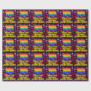 10. Geburtstag: Loving Hearts Pattern, Regenbogen  Geschenkpapier