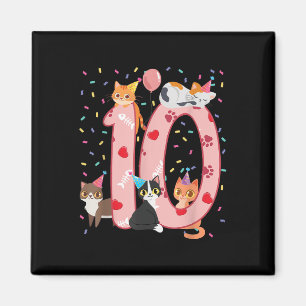 10. Geburtstag Mädchen Niedliche Katzenoutfit 10 J Magnet