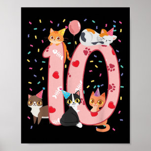 10. Geburtstag Mädchen Niedliche Katzenoutfit 10 J Poster