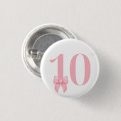 10. Geburtstag Mädchen Rosa Schleife Knopf Button (Vorne & Hinten)