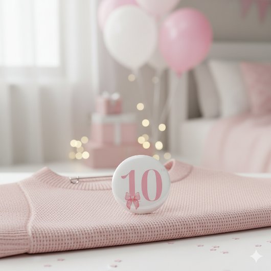 10. Geburtstag Mädchen Rosa Schleife Knopf Button