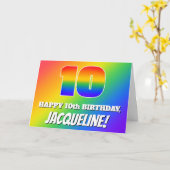 10. Geburtstag: mehrfarbiges Regenbogenmuster # 10 Karte (Gelbe Blume)