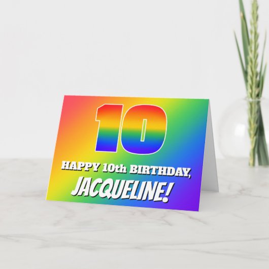 10. Geburtstag: mehrfarbiges Regenbogenmuster # 10 Karte (Vorderseite)