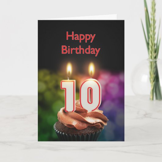 10. Geburtstag mit Kuchen und Kerzen Karte (Vorderseite)