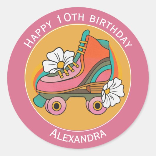 10. Geburtstag Name Rollschuh süßer rosa Aufkleber (Vorderseite)