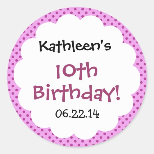 10. Geburtstag Niedlicher Polka Dot Individuelle N Runder Aufkleber (Vorderseite)
