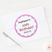 10. Geburtstag Niedlicher Polka Dot Individuelle N Runder Aufkleber (Umschlag)