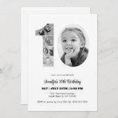 10. Geburtstag Nummer 10 FotoCollage Schwarz-weiß Einladung (Vorne/Hinten)