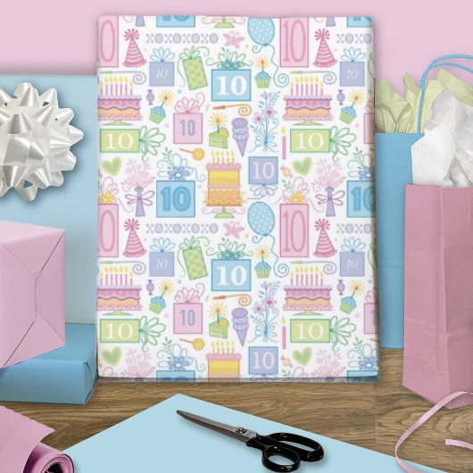 10. Geburtstag Pastel Pink Cake präsentiert Balloo Geschenkpapier Set