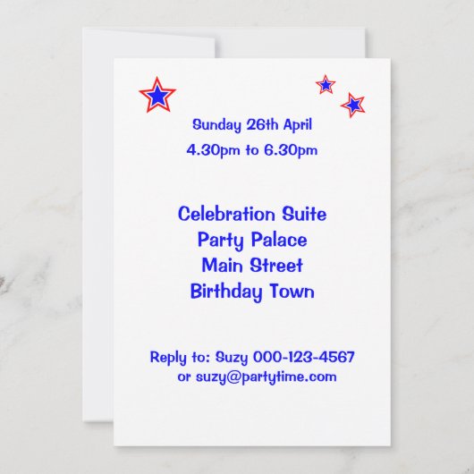 10. Geburtstag personalisierte Party Einladung (Rückseite)