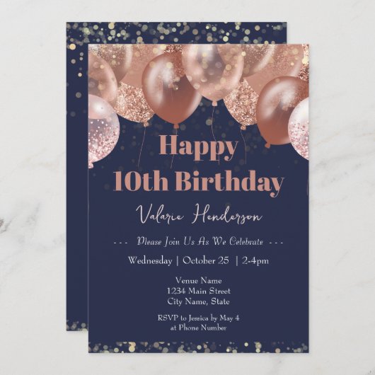 10. Geburtstag Pink Balloons Einladung (Vorne/Hinten)