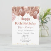 10. Geburtstag Pink Balloons Einladung (Stehend Vorderseite)