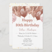 10. Geburtstag Pink Balloons Einladung (Vorne/Hinten)