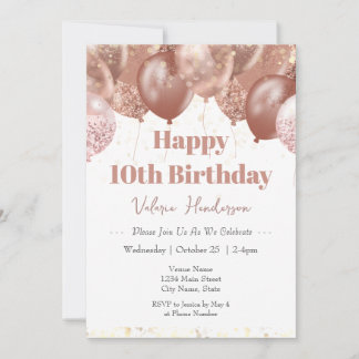 10. Geburtstag Pink Balloons Einladung