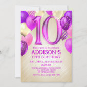 10. Geburtstag Pink Balloons Einladung (Vorderseite)