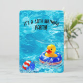 10. Geburtstag Pool Party mit gelber Ente Einladung (Stehend Vorderseite)