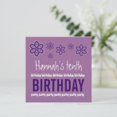 10. Geburtstag Purple Flowers Individuelle Name W6 Einladung (Stehend Vorderseite)