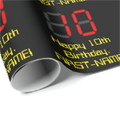 10. Geburtstag: Red Digital Clock Style "10" + Nam Geschenkpapier (Rolleneckpunkt)