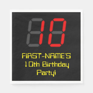 10. Geburtstag: Red Digital Clock Style "10" + Nam Serviette