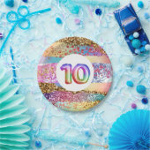 10. Geburtstag Regenbogen Glitzer buntes Party Pappteller (Party)
