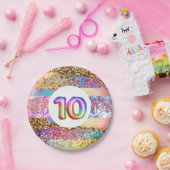 10. Geburtstag Regenbogen Glitzer buntes Party Pappteller (Party)