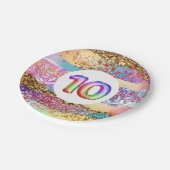 10. Geburtstag Regenbogen Glitzer buntes Party Pappteller (Schrägansicht)