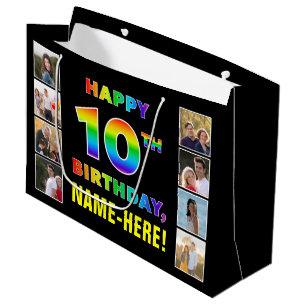 10. Geburtstag: Regenbogentext, benutzerdefinierte Große Geschenktüte