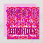 10. Geburtstag Rosa Blume Individuelle Name V09 Einladung (Vorne/Hinten)