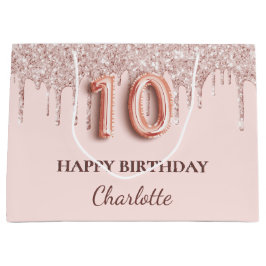 10. Geburtstag Rosa Glitzer Tropfen Große Geschenktüte