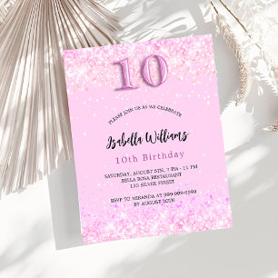 10. Geburtstag rosa Konfetti Mädchen Budget Einlad