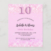 10. Geburtstag rosa Konfetti Mädchen Budget Einlad (Vorderseite)