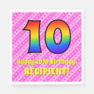 10. Geburtstag: Rosa Streifen & Herz, Regenbogen # Serviette