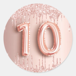 10. Geburtstag Rose Gold Glitzer Runder Aufkleber