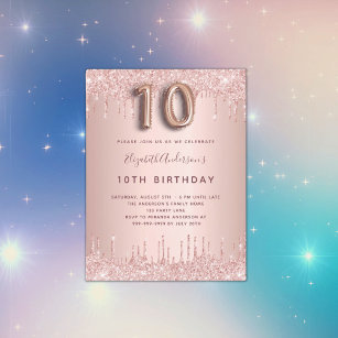 10. Geburtstag Rose Gold Glitzer Tropfen rosa Glam Einladungspostkarte