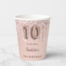 10. Geburtstag Rose Gold Tropfen Name Party Pappbecher