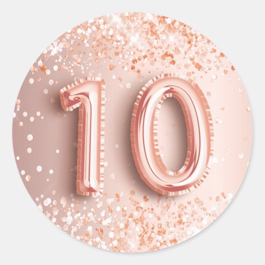 10. Geburtstag rot Rose Gold Glitzer Staub Runder Aufkleber (Vorderseite)