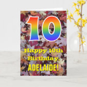 10. Geburtstag; Rustikale Herbstblätter; Regenboge Karte (Gelbe Blume)