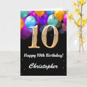 10. Geburtstag Schwarz und Gold farbige Ballons Karte (Gelbe Blume)