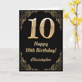 10. Geburtstag Schwarz und Gold Glitzer Rahmen Karte (Gelbe Blume)