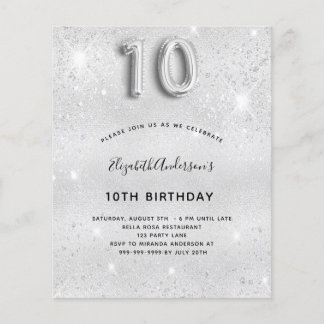 10. Geburtstag Silber Glitzer Einladung
