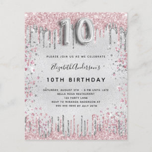10. Geburtstag silber rosa glitzernde Einladung