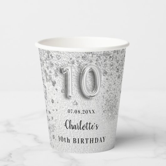 10. Geburtstag Silbername Mädchen Pappbecher (Vorderseite)