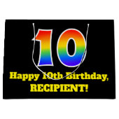10. Geburtstag ~ Spaß, farbenfroh, lebhaft, Regenb Große Geschenktüte (Vorderseite)