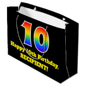 10. Geburtstag ~ Spaß, farbenfroh, lebhaft, Regenb Große Geschenktüte (Rückseite Schrägansicht)